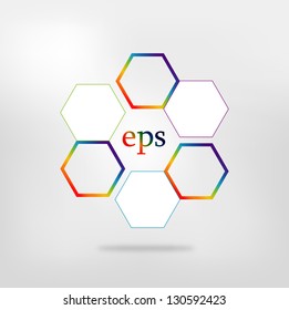 Network connected speech diagram. Hexagon presentations with text box. Infographic.