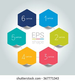 Network connected speech diagram. Hexagon presentations with text box. Infographic.  6 step design. Vector illustration.