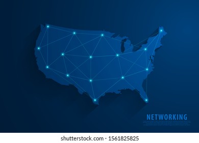 Network Connection Background, Blue USA Map, Vector, Illustration, Eps File