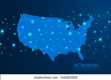 Network Connection Background, Blue USA Map, Vector, Illustration, Eps File