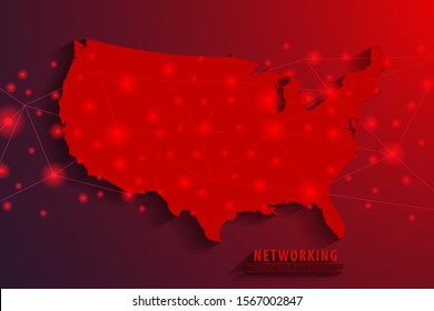 Network connection background, red USA map, vector, illustration, eps file