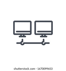 Network connection to computers line icon. Cable connection to computers vector outline sign.