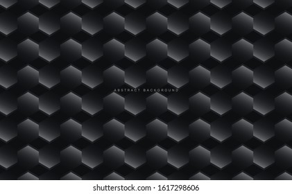 Network connection concept black background vector illustration. Futuristic hexagon perspective wide angle lanscape. Futuristic honeycomb concept