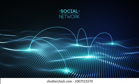 Network connection concept blue vector illustration. Futuristic hexagon perspective wide angle lanscape. Futuristic honeycomb concept. 3d landscape. Big data digital background.