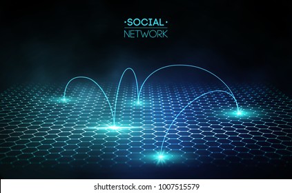 Network connection concept blue vector illustration. Futuristic hexagon perspective wide angle lanscape. Futuristic honeycomb concept. 3d landscape. Big data digital background.