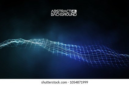 Network connection concept blue vector illustration. Futuristic perspective wide angle landscape.  3d landscape. Big data digital background.