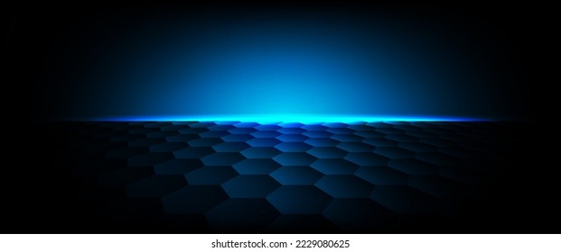 Network connection concept blue vector illustration. Futuristic hexagon perspective wide angle landscape. Futuristic honeycomb concept. Big data digital background.