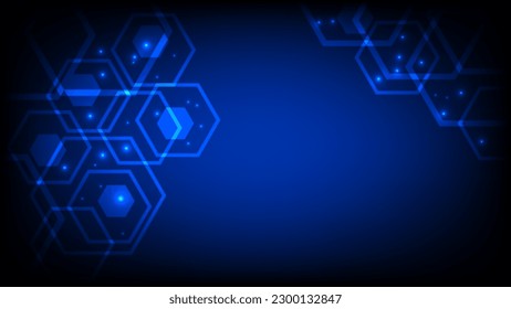 Network connection concept blue vector illustration. Futuristic hexagon perspective wide angle landscape. Futuristic honeycomb concept. Big data digital background.