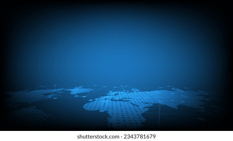 Network connection concept blue vector illustration. Futuristic  perspective wide angle landscape. Big data digital background.