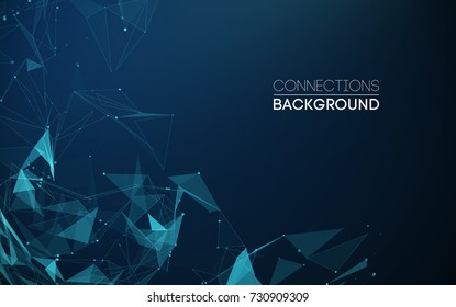 Network connection concept blue vector illustration. Futuristic triangle perspective wide angle landscape. Futuristic honeycomb concept. 3d landscape. Big data digital background.