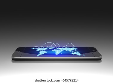 Network connection concept, Smartphone with Globe Connections on display. Vector