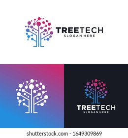 Network Connection Creative Vector Logo. Digital Tree Logotype Concept. Cloud Storage Icon