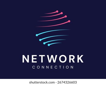 Conexión de red con líneas curvas tecnología de Formas circulares Análisis de logo concepto de diseño de Vector. Ideas Abstractas de logotipos circulares para seguridad cibernética, Big data, interfaz de usuario, Sitio web, Tecnología avanzada, robot.