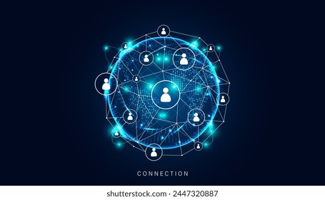 Network connection, digital hi-tech digital internet communication, technology on global background and people icons on modern background.