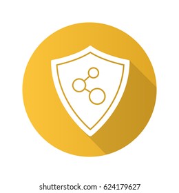 Network connection flat design long shadow icon. Protection shield. Vector silhouette symbol