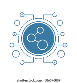 Network connection flat linear long shadow icon. Vector line symbol
