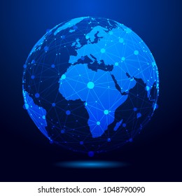 Network connection, globe connection, tech background - stock vector