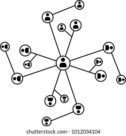 Network Connection, Hub, Social Network Isolated Flat Line Icon Vector Illustration