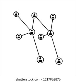 Network Connection, Hub, Social Network Isolated Flat Line Icon Design Vector Art Illustration