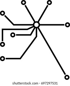 Network Connection, Hub, Social Network Isolated Flat Line Icon Vector Illustration