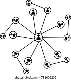 Network Connection, Hub, Social Network Isolated Flat Line Icon Vector Illustration