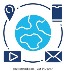 Network Connection Icon In Blue Monochrome Flat Design, Vector Illustration