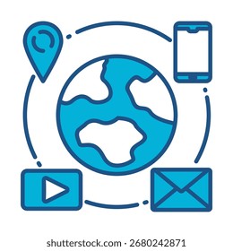 Ícone De Conexão De Rede Em Design Plano Monocromático Azul, Ilustração De Vetor