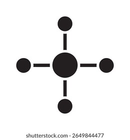 Network connection icon with a central hub and nodes representing a system structure communication organization and technology integration point vector solid glyph icon