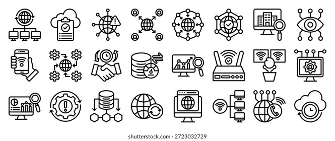Network Connection Icon Collection Set. Clean Outline Vector Icons