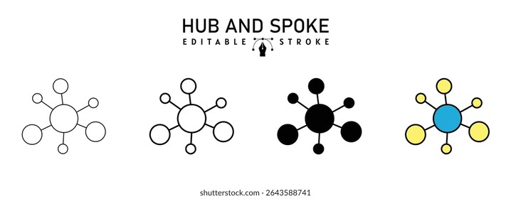 Network Connection icon, Hub and Spoke Communication Illustrating Connectivity, Hub network connection icon, Central database symbol, logo illustration filled, outline, line and stroke style