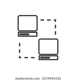 Network Connection Icon with Two Computers. line drawing depicting a network connection between two computers. Ideal for use in technology and communication concepts.