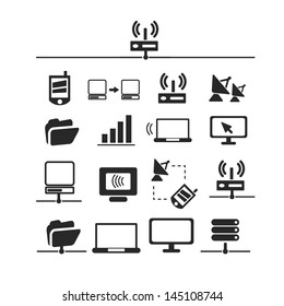 network connection icons, signs set, vector