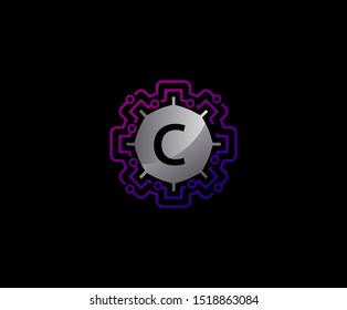 Network Connection Letter C Logo Icon, Technology Logo Concept.