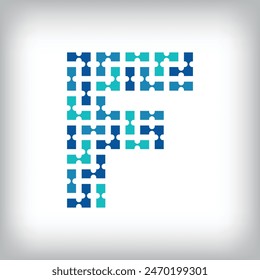 Network connection letter F logo. Creative communication blue tone graphics. Media, digital and technology company. Vector