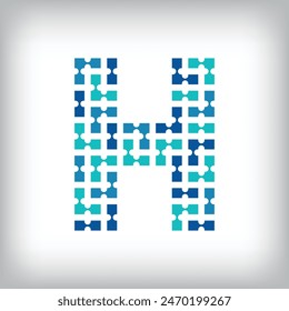 Logo H de la carta de conexión de red. Gráficos de tono azul de comunicación creativa. Empresa de medios, digital y tecnología. Vector
