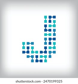 Network connection letter J logo. Creative communication blue tone graphics. Media, digital and technology company. Vector