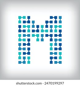 Logotipo M de la carta de conexión de red. Gráficos de tono azul de comunicación creativa. Empresa de medios, digital y tecnología. Vector
