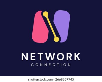 Network Connection with Letter N Abstract colorful network technology Analysis logo vector design concept. Letter N logotype ideas for cyber security, Big data, ui, Advanced Technology, website.