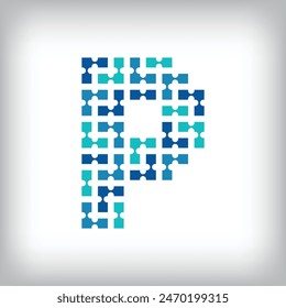 Network connection letter P logo. Creative communication blue tone graphics. Media, digital and technology company. Vector