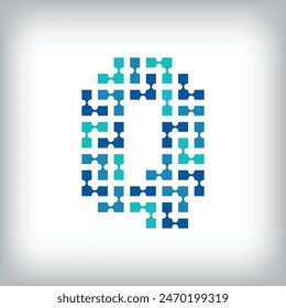 Network connection letter Q logo. Creative communication blue tone graphics. Media, digital and technology company. Vector