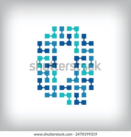 Network connection letter Q logo. Creative communication blue tone graphics. Media, digital and technology company. Vector