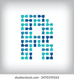 Logo de la carta R de conexión de red. Gráficos de tono azul de comunicación creativa. Empresa de medios, digital y tecnología. Vector