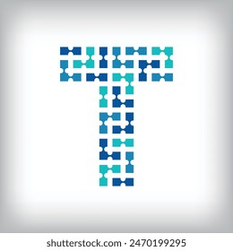Network connection letter T logo. Creative communication blue tone graphics. Media, digital and technology company. Vector