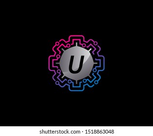 Network Connection Letter U Logo Icon, Technology Logo Concept.