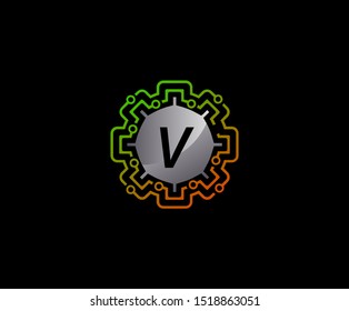 Network Connection Letter V Logo Icon, Technology Logo Concept.