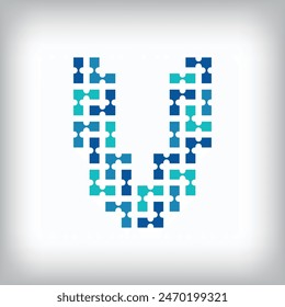 Network connection letter V logo. Creative communication blue tone graphics. Media, digital and technology company. Vector