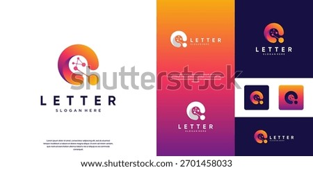 Network connection logo with molecular symbol and letter O, global technological innovation, vector graphic template.