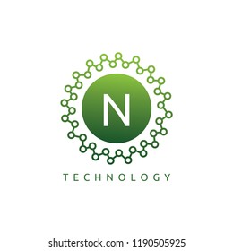 Network Connection N Letter Design, Technology Logo