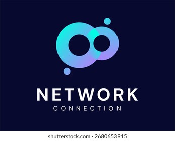 Network Connection with overlapping twisted infinity double circle symbols technology Analysis logo vector design concept. Abstract circle logotype ideas for cyber security, Big data, ui, automations.