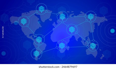 Network connection people and global communication on blue background. Vector illustration